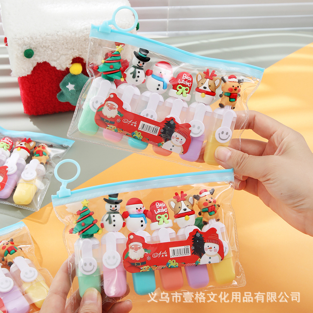 Navidad Mini traje de resaltador de 6 colores de estilo de dibujos animados de aspecto alto marcador de color de estudiante marcador clave