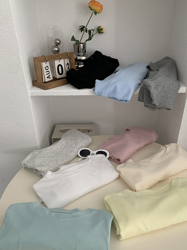 欧玛莱 雪花棉圆领长袖宽松纯色内搭打底衫T恤上衣秋季百搭女4500|undefined