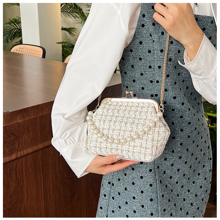Cross-border texture checkered small bag for women's autumn 2024 new trendy and fashionable knitted chain crossbody bag, shell bag undefined