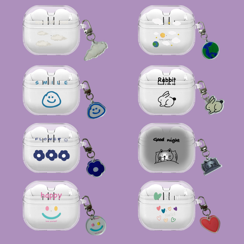 New Applicable Samsung Galaxy Buds3 Headphone Set Cartoon Transparent Case buds3pro Wireless Bluetooth Cute Hanging
