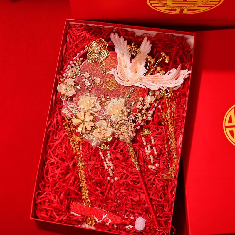 双色双面重工团扇新娘结婚diy材料包复古手工成品秀禾高级喜扇|undefined