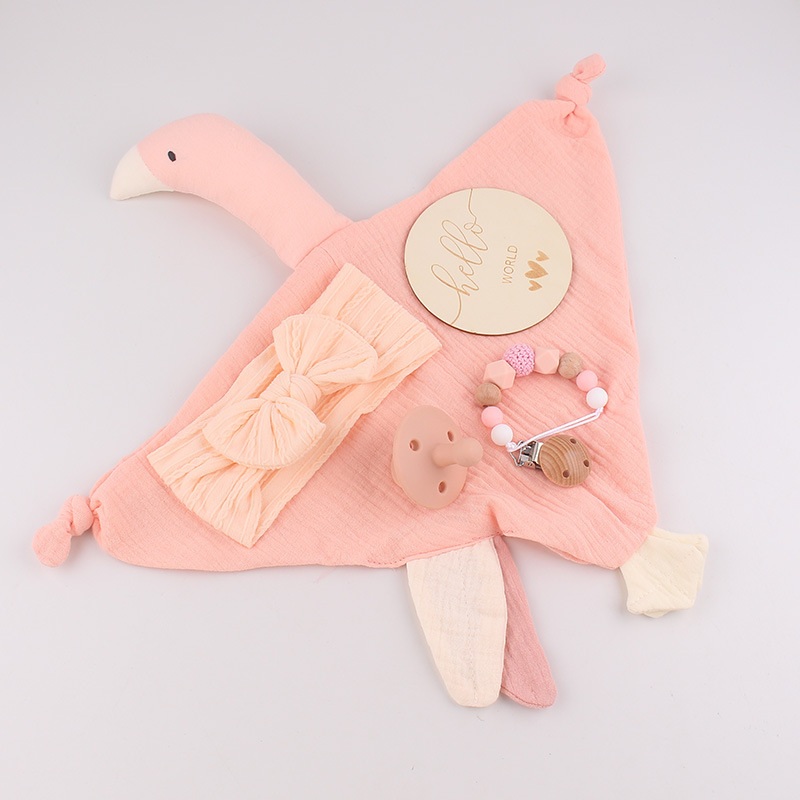Baby algodón gaza toallas pacificantes marionetas cisne baby bow correa de cabello tetina cadena de cinco piezas caja