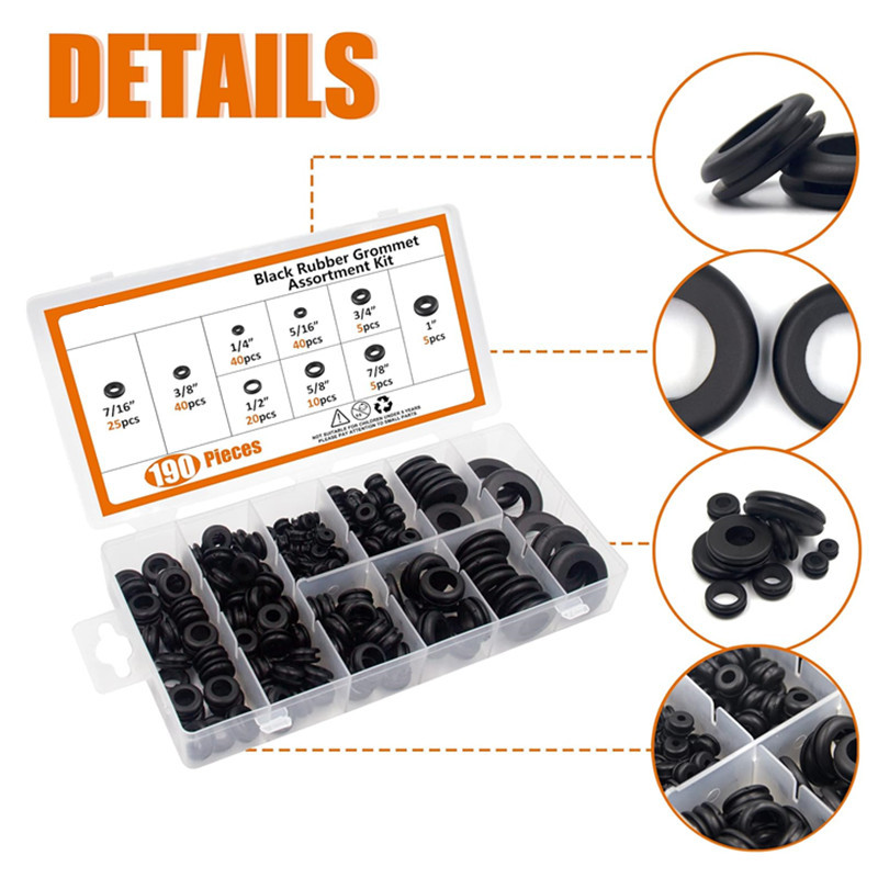 跨境 190pcs/盒黑色灰色橡胶索环环保阻燃电箱柜密封过线圈护线套