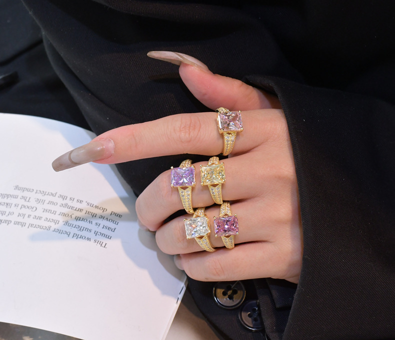 Fashion Geometric Sterling Silver Inlay Zircon Rings 1 Piece