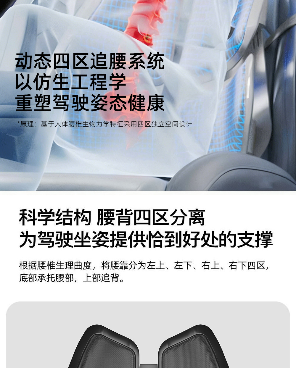 Ergonomic car lumbar support with four-zone waist protection, adjustable cushion for long-term sitting in the office