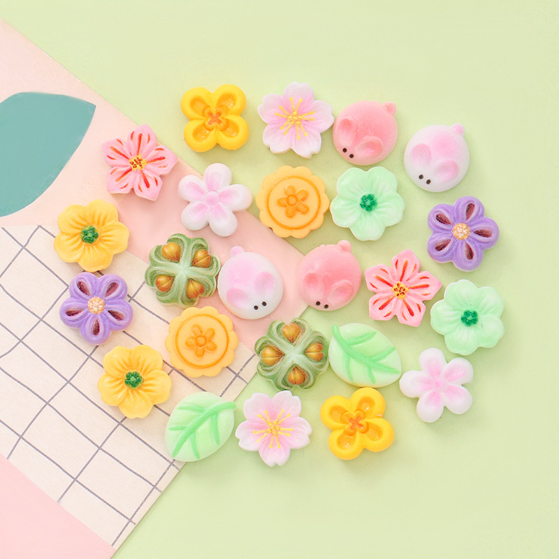 迷你食玩中式花朵兔子糕点  diy奶油胶发夹儿童玩具摆件树脂饰品