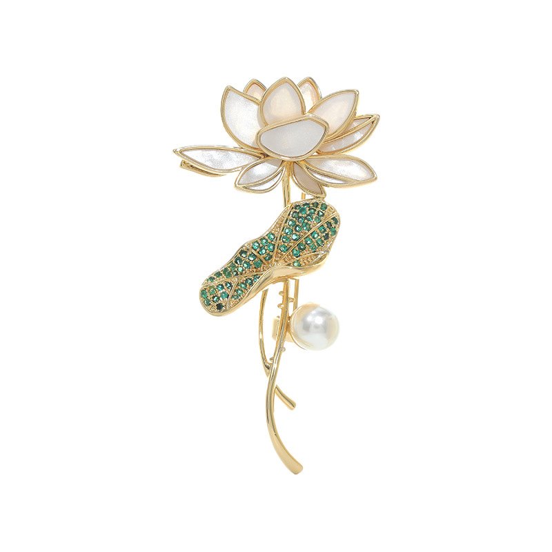 Japón y Corea de la moda elegante broche de flor de loto creativo esmalte pintado al óleo adornamiento abrigo de brisa suéter accesorios cardigan