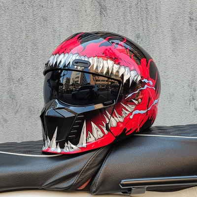 Helmet, Motorcycle Multi-Function Half Helmet, Bluetooth, Motosiklet dəbilqələri - m-red-fantasy-flame-black-tea