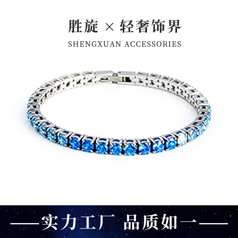 European and American Micro-Inlaid Gradient Zircon Bracelet, 316 Stainless Steel Tennis Chain, Finely Polished Jewelry Clasp, Diamond-Encrusted Men's Bracelet