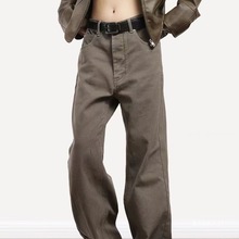 新款美拉德复古水洗牛仔裤男女美式宽松废土风棕色百搭直筒裤子潮