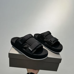 2024 Summer New Thick-soled Fashionable Casual Velcro Leaky Toe Sandals Men's Black Fashionable All-match Beach Slippers