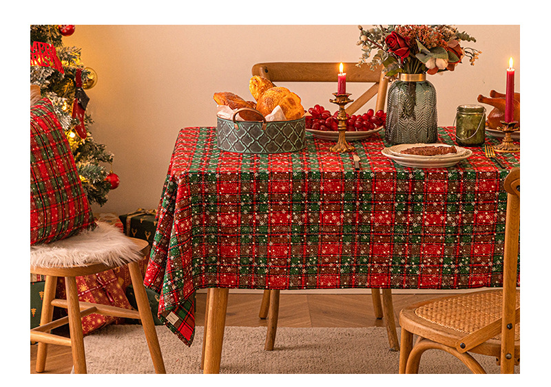圣诞雪花格子桌布_07