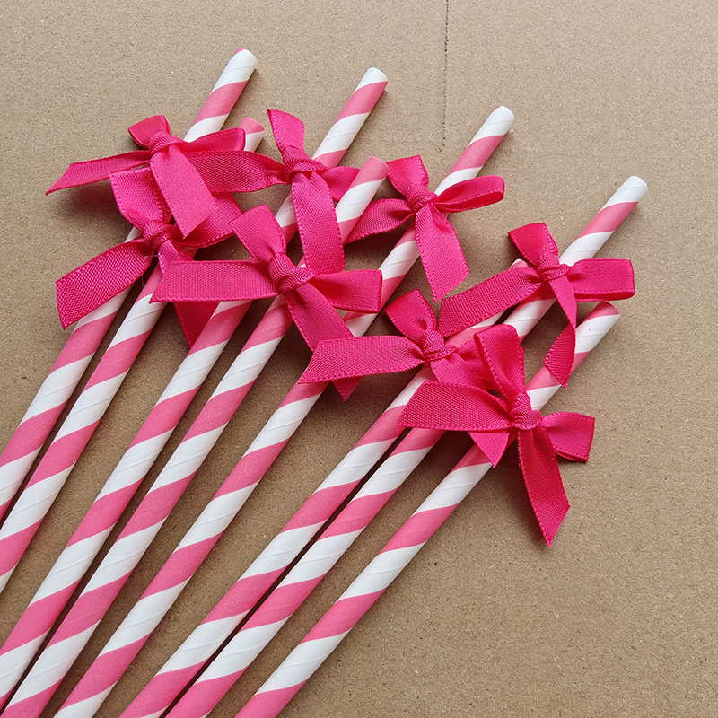 Cross-border bow party paper straw ribbon fabric panadería postre decoración inserto cóctel decoración straw