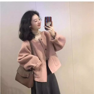 Pink Short Woolen Coat for Women 2025 Autumn and Winter New Korean Style Petite Elegant Chanel-Inspired Woolen Jacket Trendy