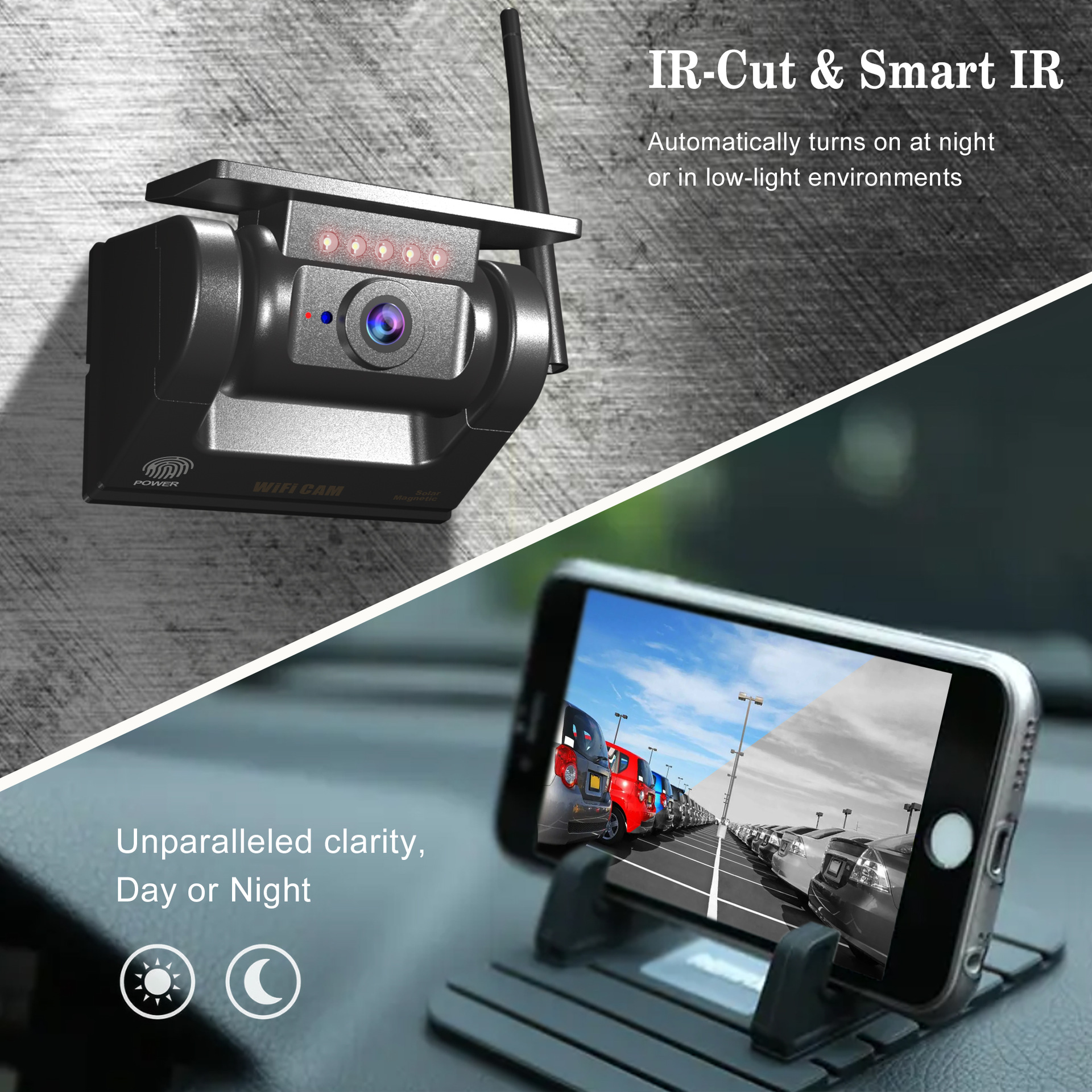Cross-Border Trailer Waterproof Magnetic Reversing High-Definition 1080/720P Solar Wireless Wifi Car Camera