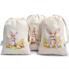 复活节棉布兔子耳朵彩蛋糖果袋抽绳礼品袋HAPPY EASTER束口袋跨境