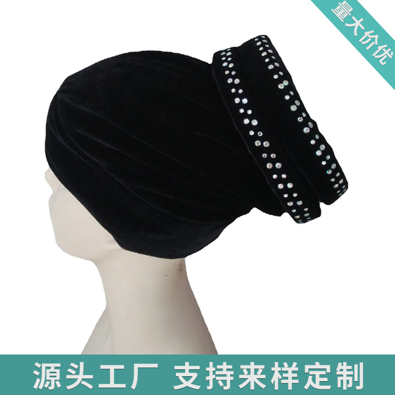 Cross-Border E-Commerce Wholesale Headscarves, Ethnic Hats, Xinjiang Headscarf Hats, Yunnan Headwear for Women with Rhinestones