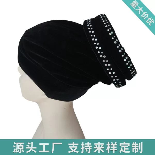 Cross-Border E-Commerce Wholesale Headscarves, Ethnic Hats, Xinjiang Headscarf Hats, Yunnan Headwear for Women with Rhinestones