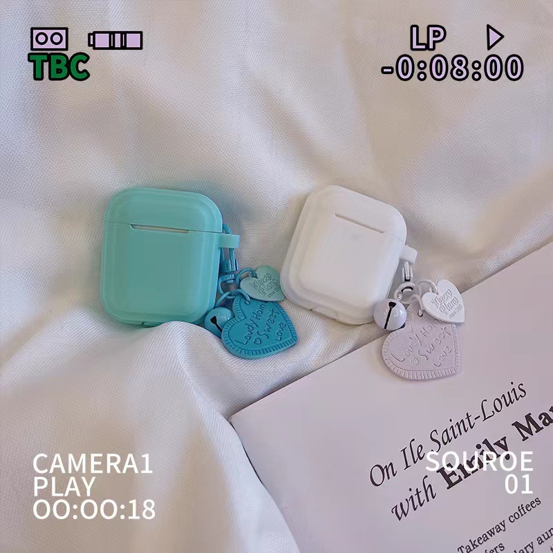 Apple AirPods 1/2 Gen Bluetooth Earbud Case Pro Mint Green Integrated Soft Shell Fluorescent Heart