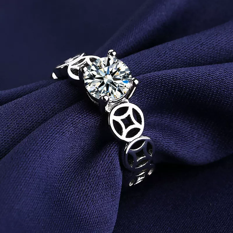 抖音热卖福利款马上有钱金钱镀银戒指 女生开口指环戒子现货批发