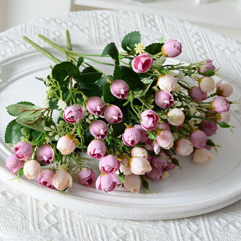 Artificial rosa azul y verde brote manojo flor artificial Home Hotel decoración de la boda flor artificial Flor de seda