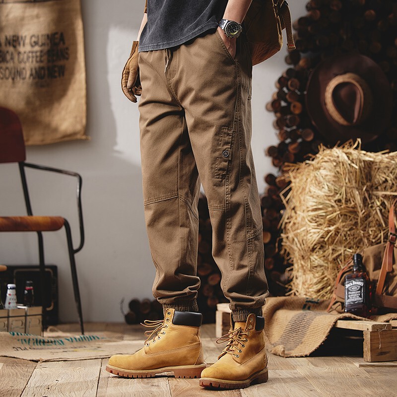 American high street retro overalls men's casual pants fashion brand stitching design sense autumn and winter harem drawstring pants men