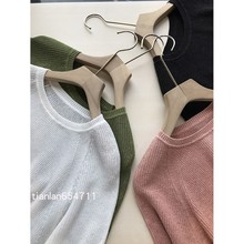 一上身气质就特别显好！经典款复古圆领亚麻天丝针织衫短袖t恤014