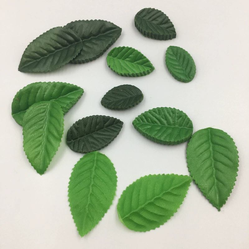 Имитация зеленого листа Одиночная шелковая ткань цветок розы Лист имитация растения Подарочная коробка декоративный поддельный лист оптом