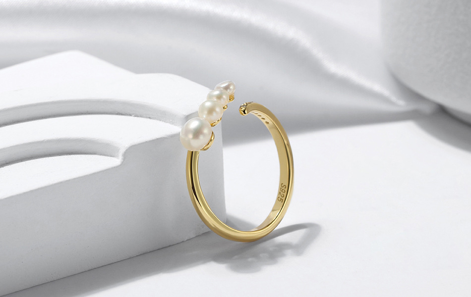 Freshwater Pearl, Zircon Inlay Material Open Ring Classification 925 Sterling Silver Freshwater Pearl Zircon Geometric Open Ring
