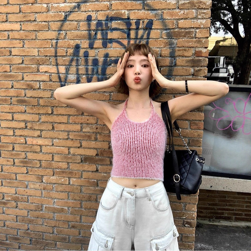 Hot Girl Halterneck Strap Suspender Backless Top for Women 2025 New Imitation Mink Slim Tube Top Short Vest Top