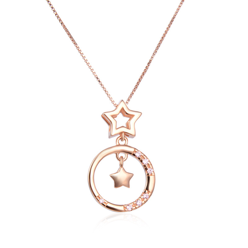 Collar de clavícula de plata esterlina S925 estrella de mujer anillo circular zircon diamantes dulces simplicidad inswind red joyas colgante rojo