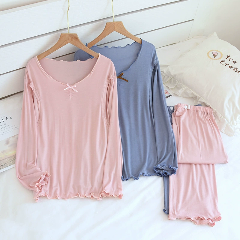 Модальная Пижама для беременных, осенняя тонкая Постнатальная однотонная домашняя одежда для кормления грудью, простая Лунная одежда, модный костюм для мамы
