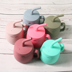 Baby food grade silicone snack pot belly cup creative children's handle straw cup anti-fall one cup dual-use set