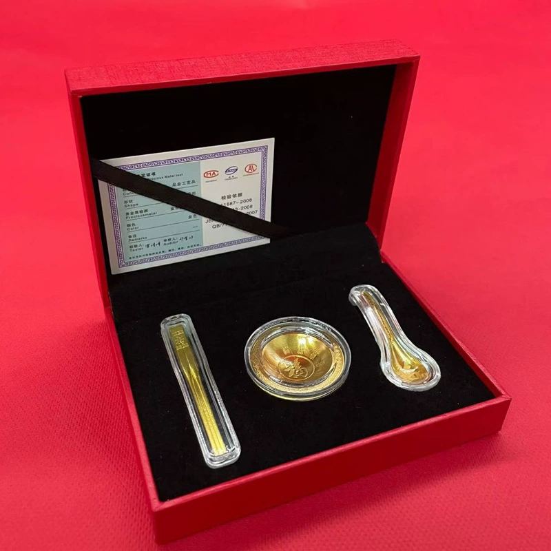 Новый продукт Jufu Home's благоприятные три сокровища: золотая миска, ложка и палочки для еды, набор из трех предметов, страхование, продажа подарков, оптовая продажа
