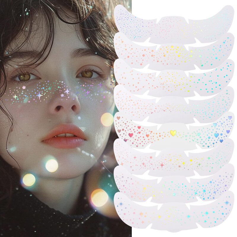 Cross-Border Star Glitter Freckle Stickers Laser Silver Glitter Powder European and American Makeup Face Stickers Waterproof and Sweat-Proof Facial Tattoo Stickers Cross-Border Star Glitter Freckle Stickers Laser Silver Glitter Powder European and American Makeup Face Stickers Waterproof and Sweat-Proof Facial Tattoo Stickers