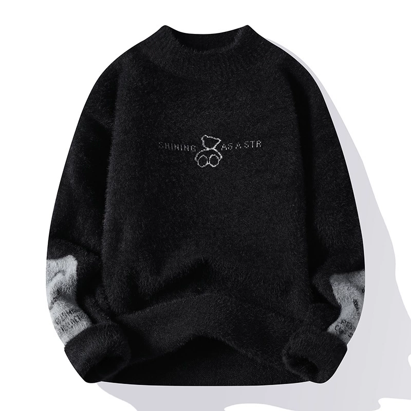 Утолщенный мужской свитер с медведем, новый осенне-зимний вязаный свитер с круглым вырезом для мужчин, подростков и студентов.