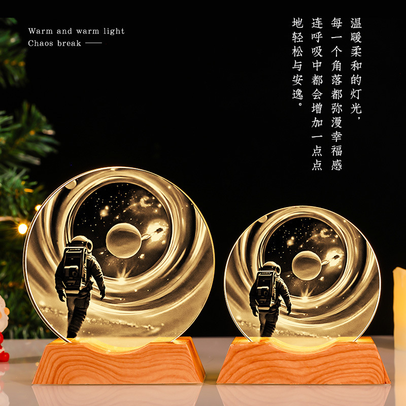 Starry Sky Night Light Luminous Ornaments Astronaut Planet Lamp 3D Carved Crystal Crafts Cross-Border New Table Lamp