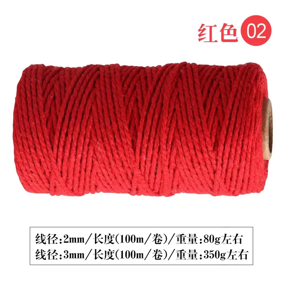 Fábrica al por mayor de 2mm color gancho bolsa tejida a mano DIY etiqueta de color hilo de algodón cuerda de encuadernación