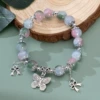 S057-Jade broken green pink blue butterfly double tassel bracelet #SZ479