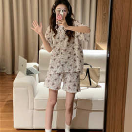 实拍2023春夏季新款可爱ins熊睡衣简约可爱家居服套装女外贸批发