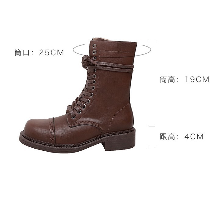 Nuevas botas estilo británico Martin con diseño brogue tallado, botas de motociclista versátiles retro para mujer con punta redonda y cremallera lateral.