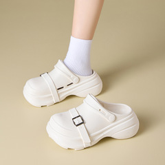 女性が外で履くための新しい包頭スリッパ、EVA厚底スリッポン、夏用耐摩耗性、滑り止め、ハイエンドバックル付きビーチスリッパ