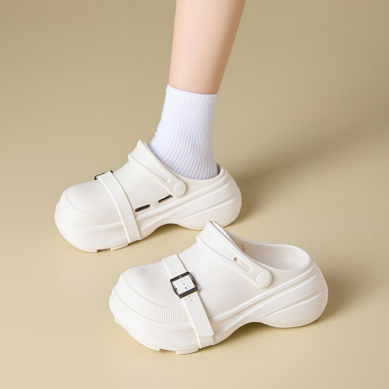 女性が外で履くための新しい包頭スリッパ、EVA厚底スリッポン、夏用耐摩耗性、滑り止め、ハイエンドバックル付きビーチスリッパ|undefined