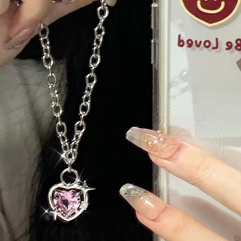 new high-grade sweet cool pink diamond love pendant necklace women's temperament product clavicle chain_voghion.com