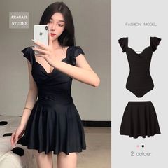 泳衣女連體裙式保守遮肚顯瘦帶鋼圈聚攏遮肉溫泉露背超仙ins泳裝