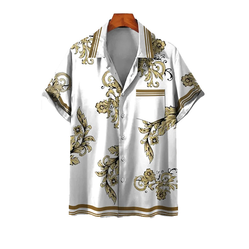 Estación independiente transfronteriza verano nueva camisa impresa digital para hombres tendencia de moda top hawaiano de solapa de manga corta