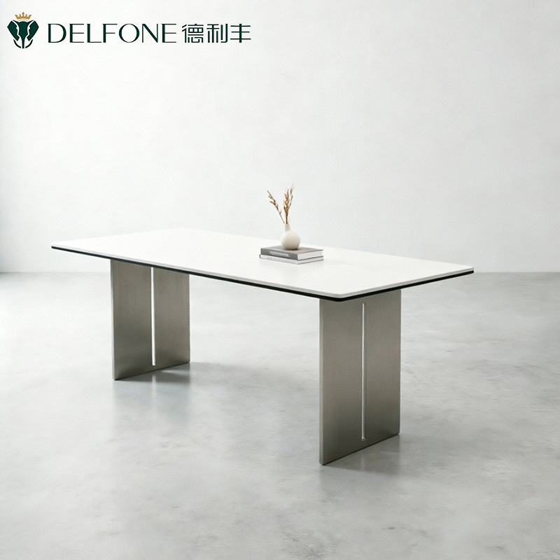 Minimalist Delifeng Slate Dining Table Bauhaus Stainless Steel Solid Rectangular Modern Simple Style for Small Households