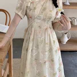 大码新中式复古改良年轻款少女旗袍夏季胖MM显瘦气质高级感连衣裙