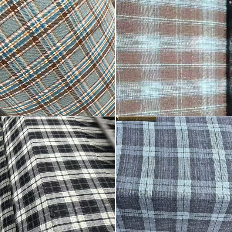 新款欧美风男士衬衫布休闲装色织布格子布蓝灰色格子布浅蓝色织布