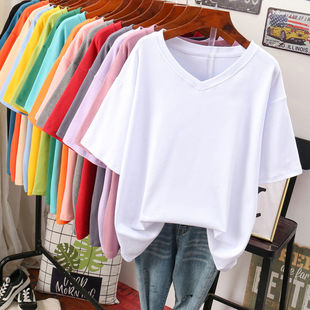 V-Neck Short-Sleeve Women's T-Shirt 150kg Plus Size Loose Fit 100kg Fat mm Extra Large Summer Solid Color Top
